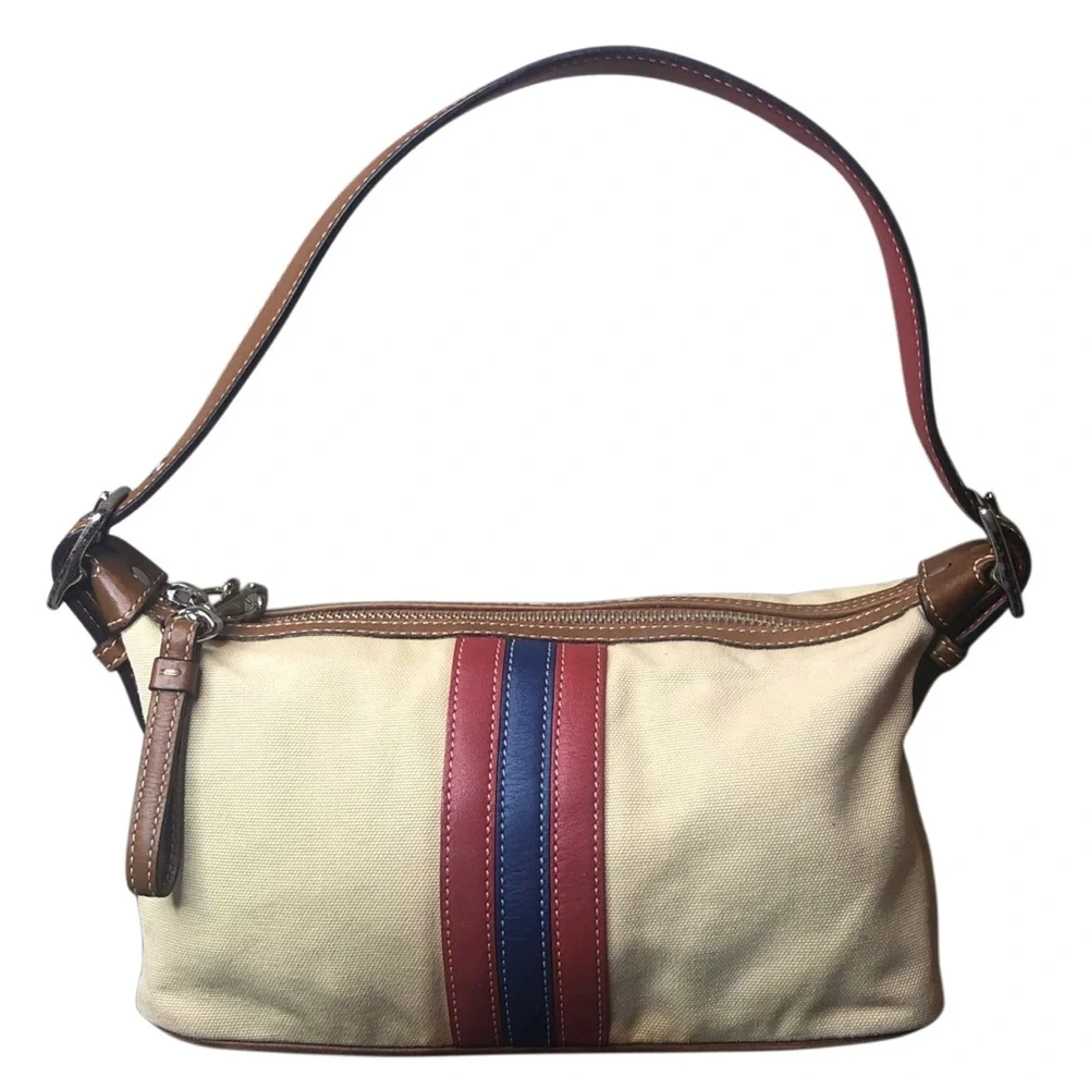 COACH Soho Hampton Canvas Stripe Mini Shoulder Bag with Exterior Zip Pocket